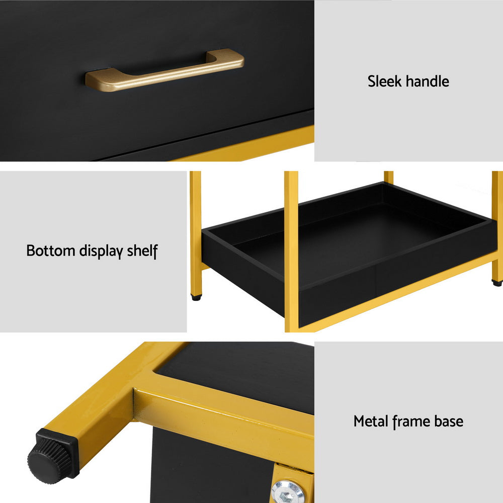 Marlook Bedside Table Drawers Side Table Shelf Storage Nightstand Black MASON