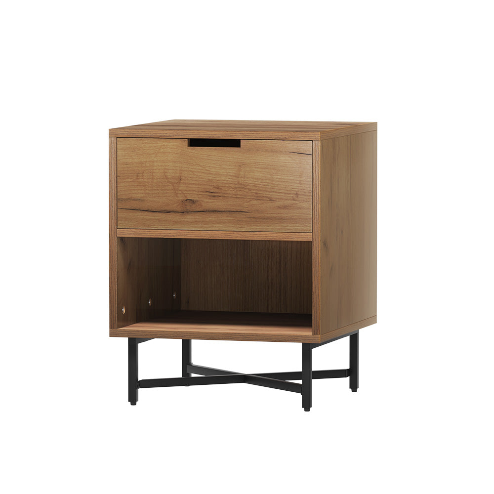 Marlook Bedside Table Drawers Side Table Shelf Storage Nightstand Rust Oak KRAVU