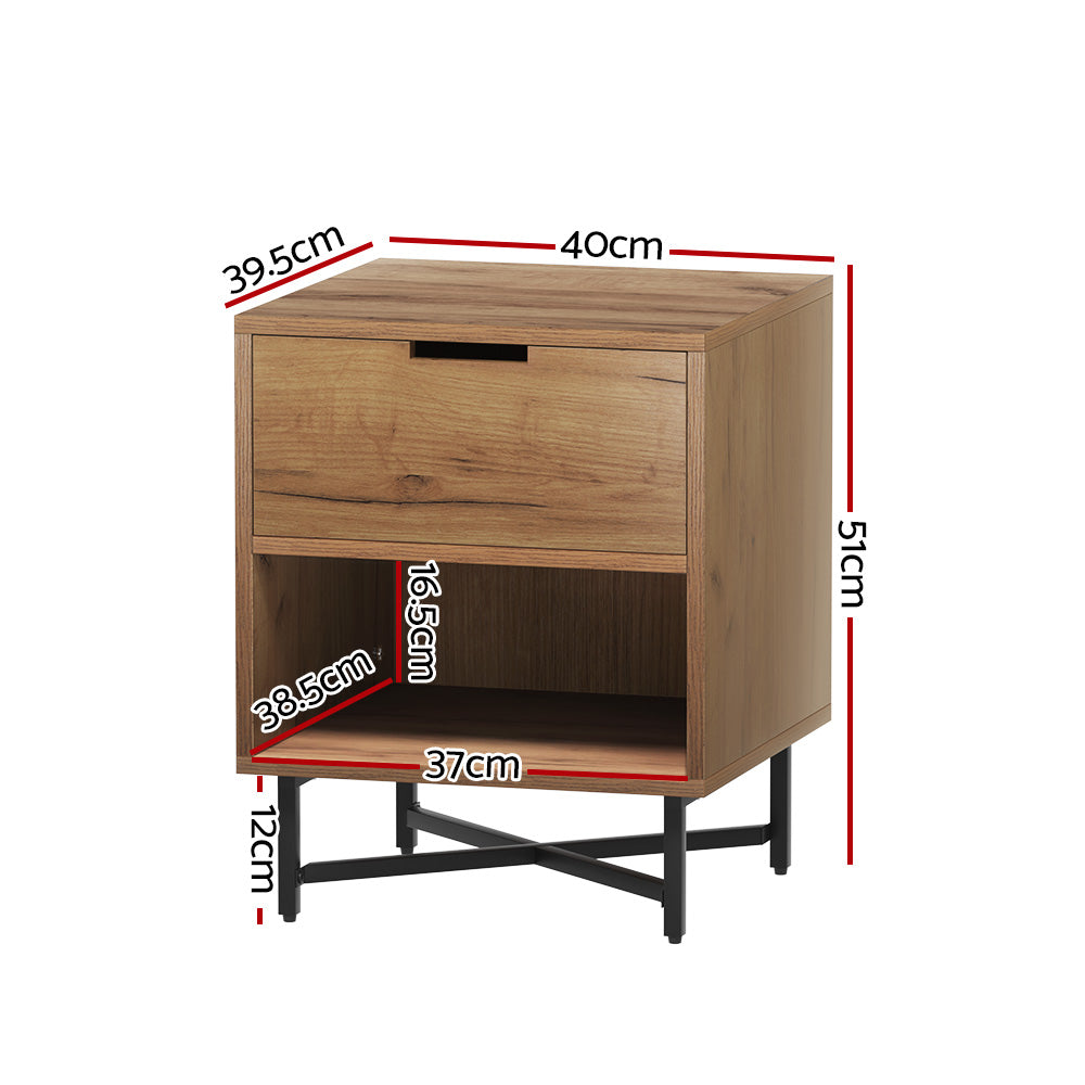 Marlook Bedside Table Drawers Side Table Shelf Storage Nightstand Rust Oak KRAVU