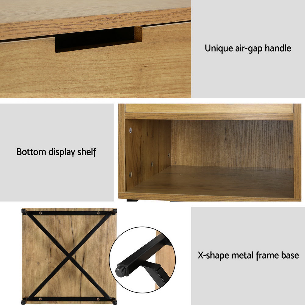 Marlook Bedside Table Drawers Side Table Shelf Storage Nightstand Rust Oak KRAVU