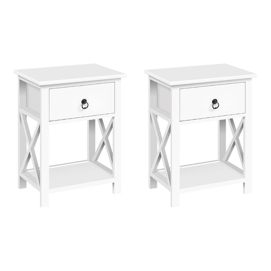 Marlook 2 X Bedside Table 1 Drawer with Shelf - EMMA White