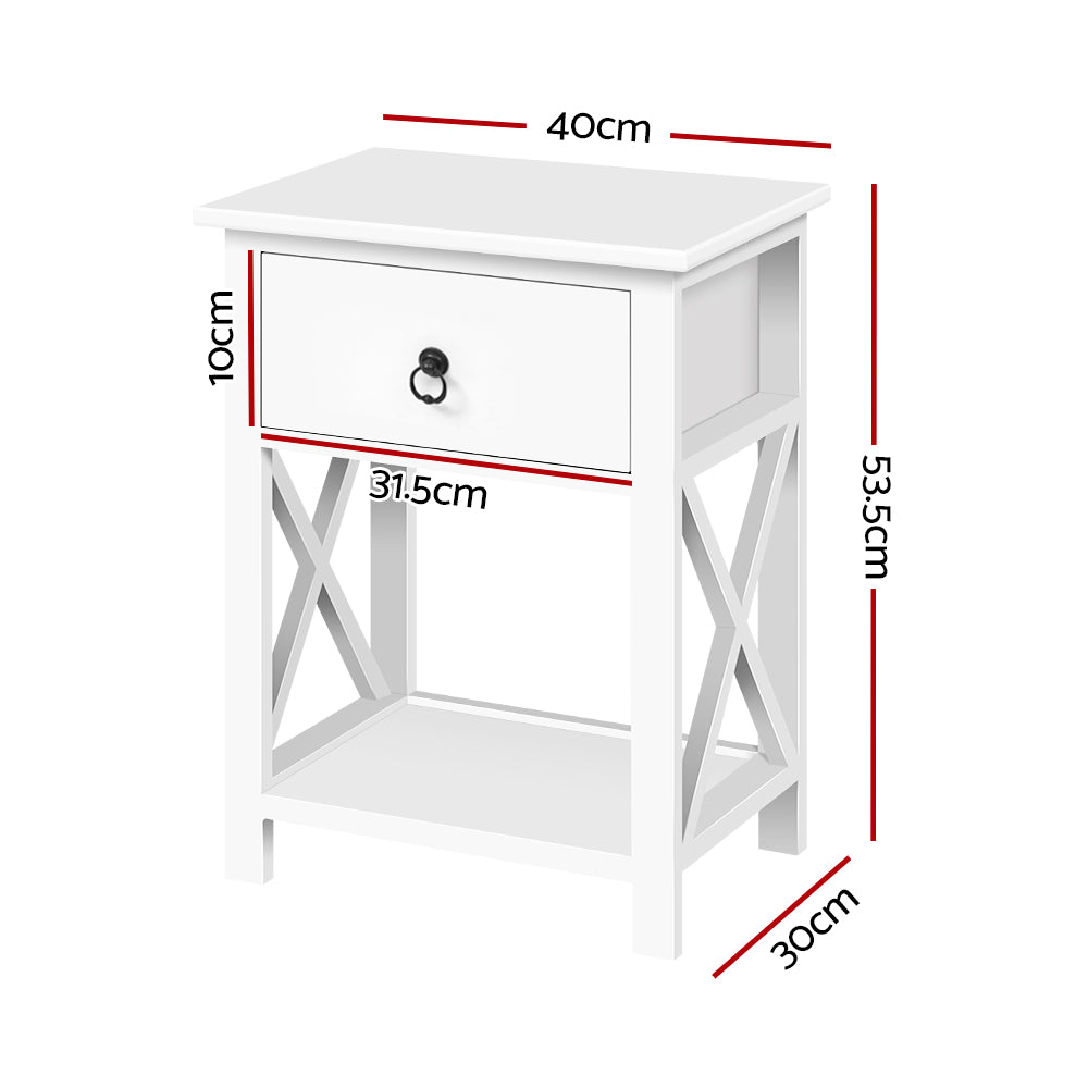 Marlook 2 X Bedside Table 1 Drawer with Shelf - EMMA White