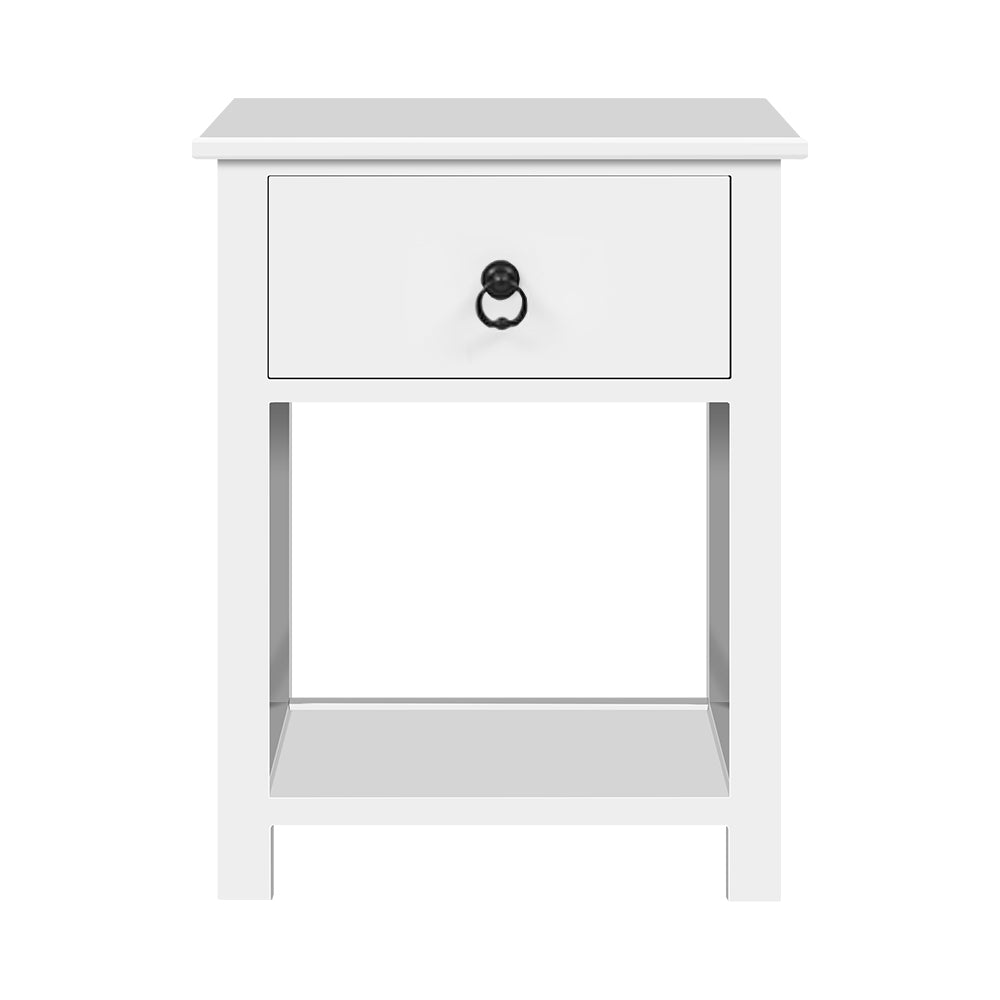 Marlook 2 X Bedside Table 1 Drawer with Shelf - EMMA White