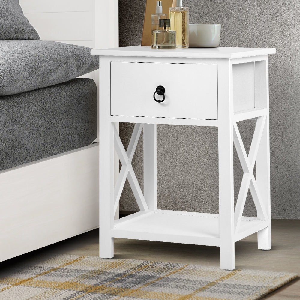 Marlook 2 X Bedside Table 1 Drawer with Shelf - EMMA White