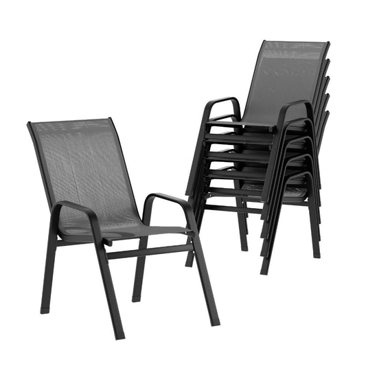 Marlook 6PC Outdoor Dining Chairs Stackable Lounge Chair Patio Furniture Grey