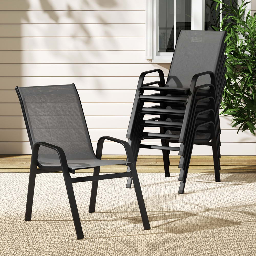 Marlook 6PC Outdoor Dining Chairs Stackable Lounge Chair Patio Furniture Grey