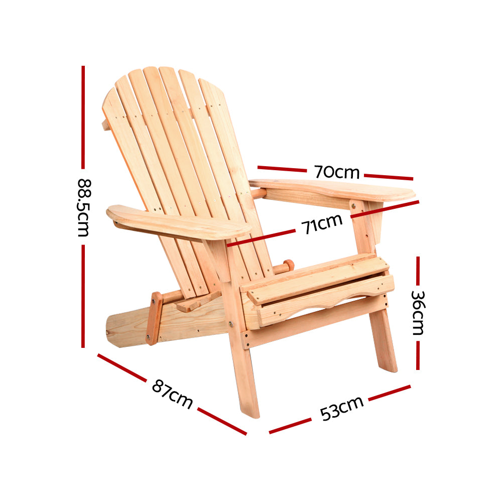Marlook Adirondack Outdoor Chairs Wooden Beach Chair Patio Furniture Garden Natural Set of 2