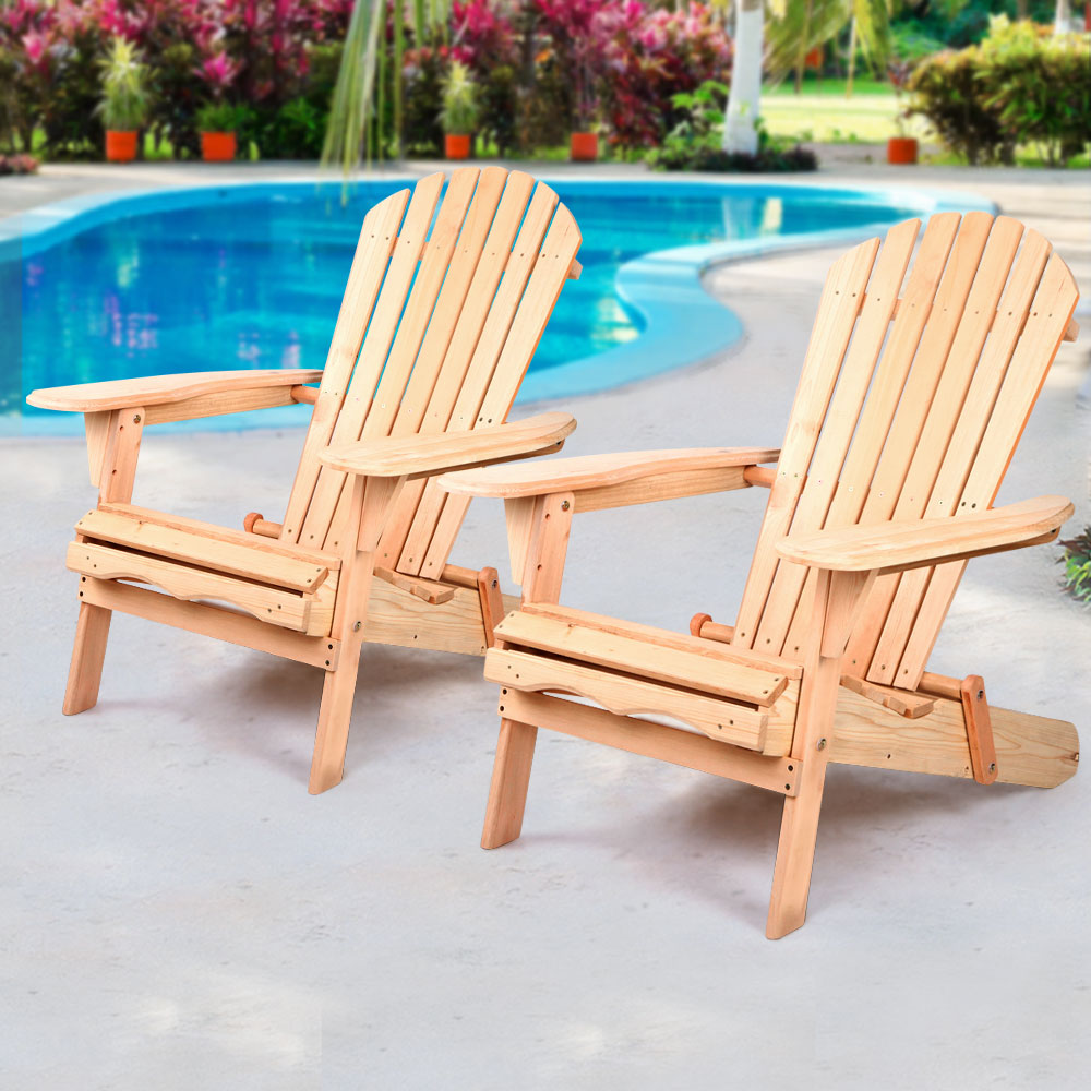 Marlook Adirondack Outdoor Chairs Wooden Beach Chair Patio Furniture Garden Natural Set of 2
