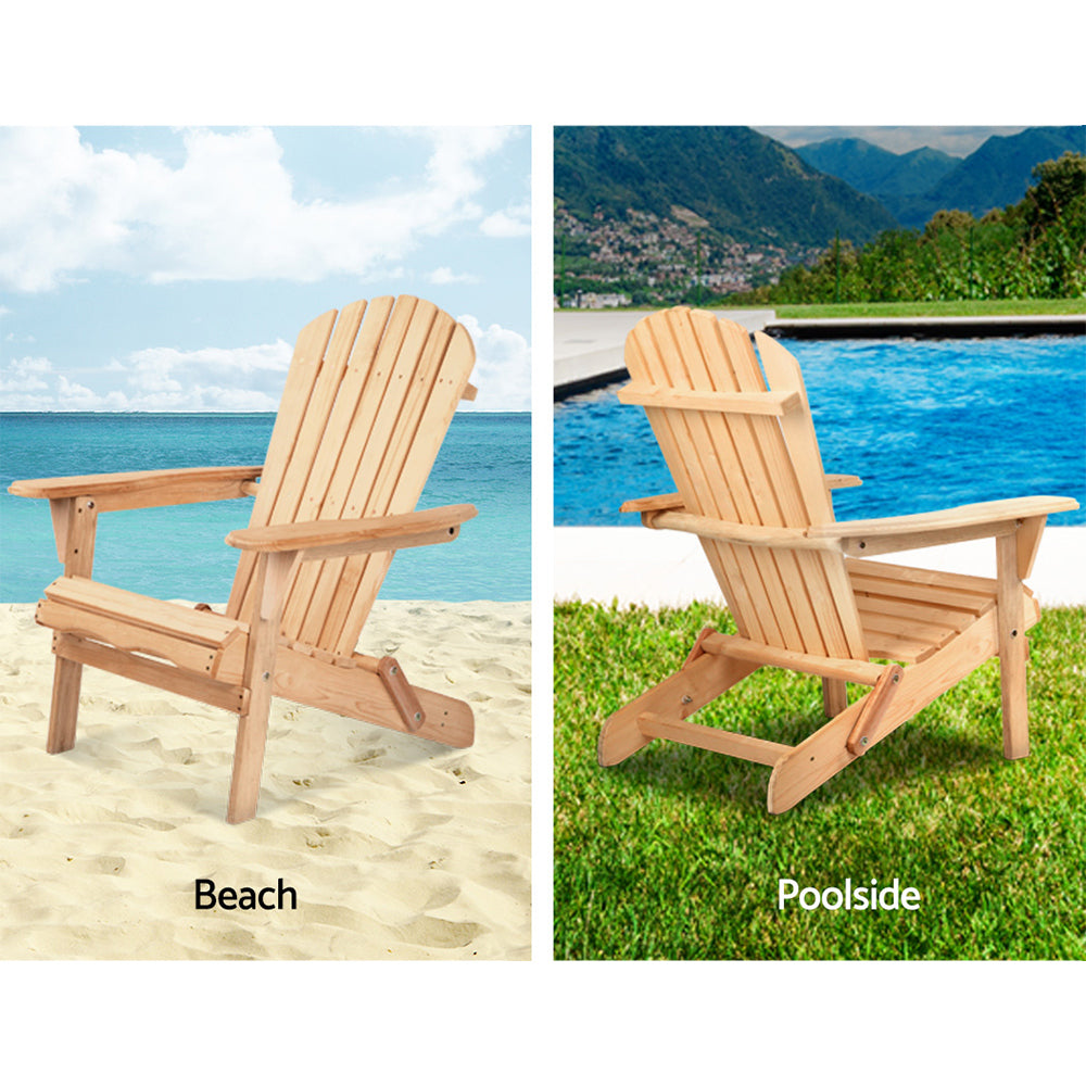 Marlook Adirondack Outdoor Chairs Wooden Beach Chair Patio Furniture Garden Natural Set of 2