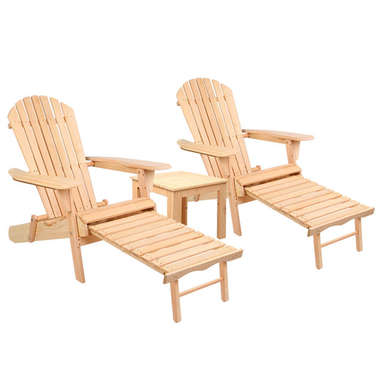 Marlook 3PC Adirondack Outdoor Table and Chairs? Wooden Sun Lounge Beach Patio Natural
