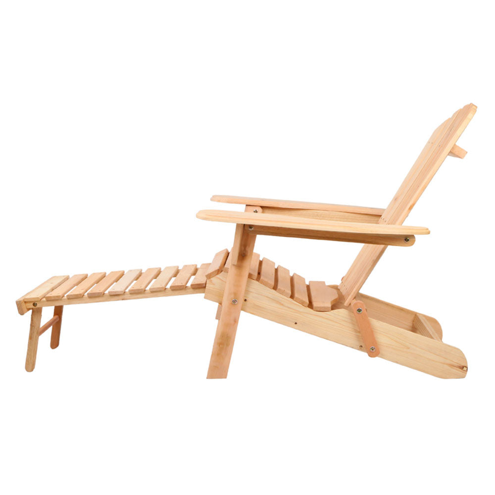 Marlook 3PC Adirondack Outdoor Table and Chairs? Wooden Sun Lounge Beach Patio Natural