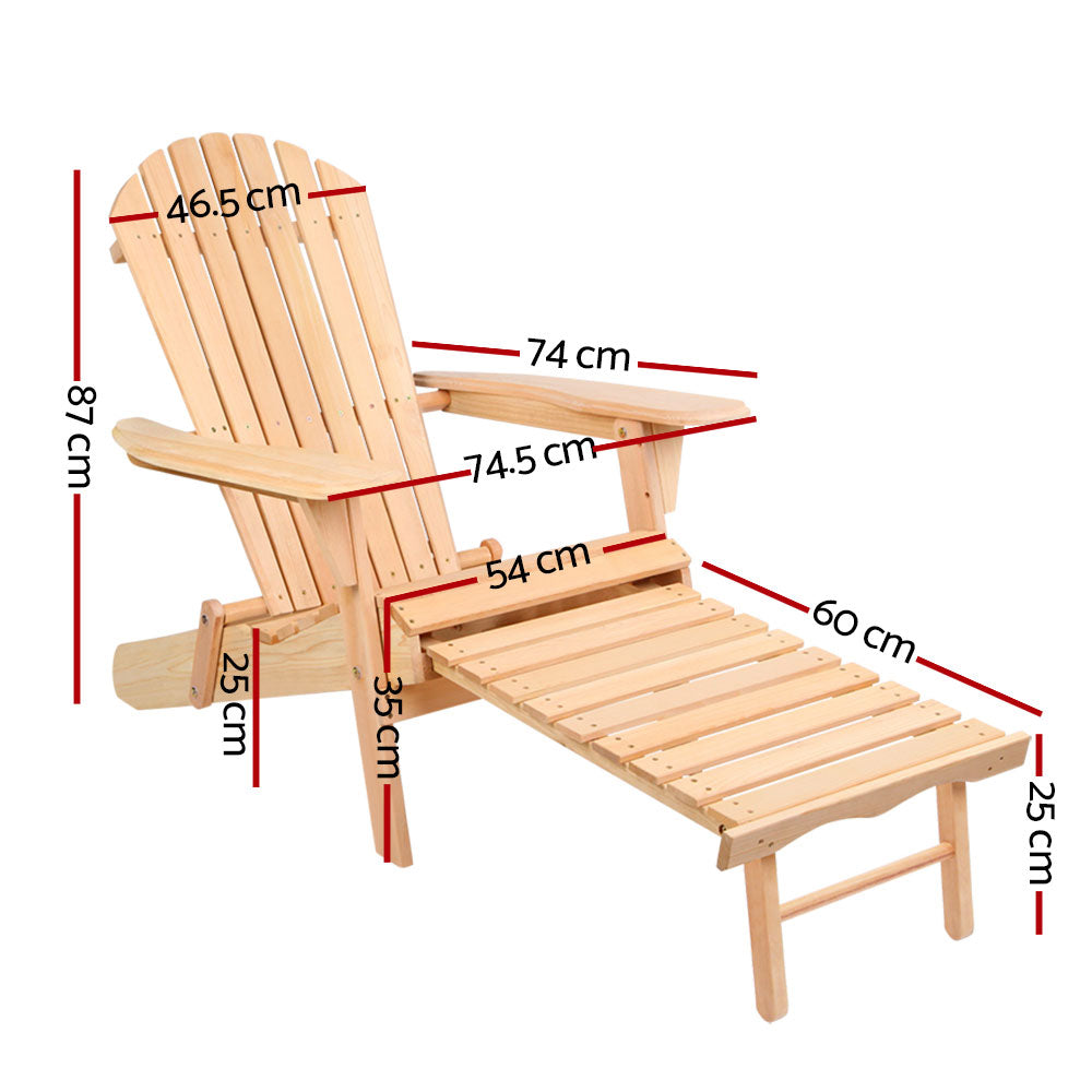 Marlook Adirondack Outdoor Chairs Wooden Sun Lounge Patio Furniture Garden Natural