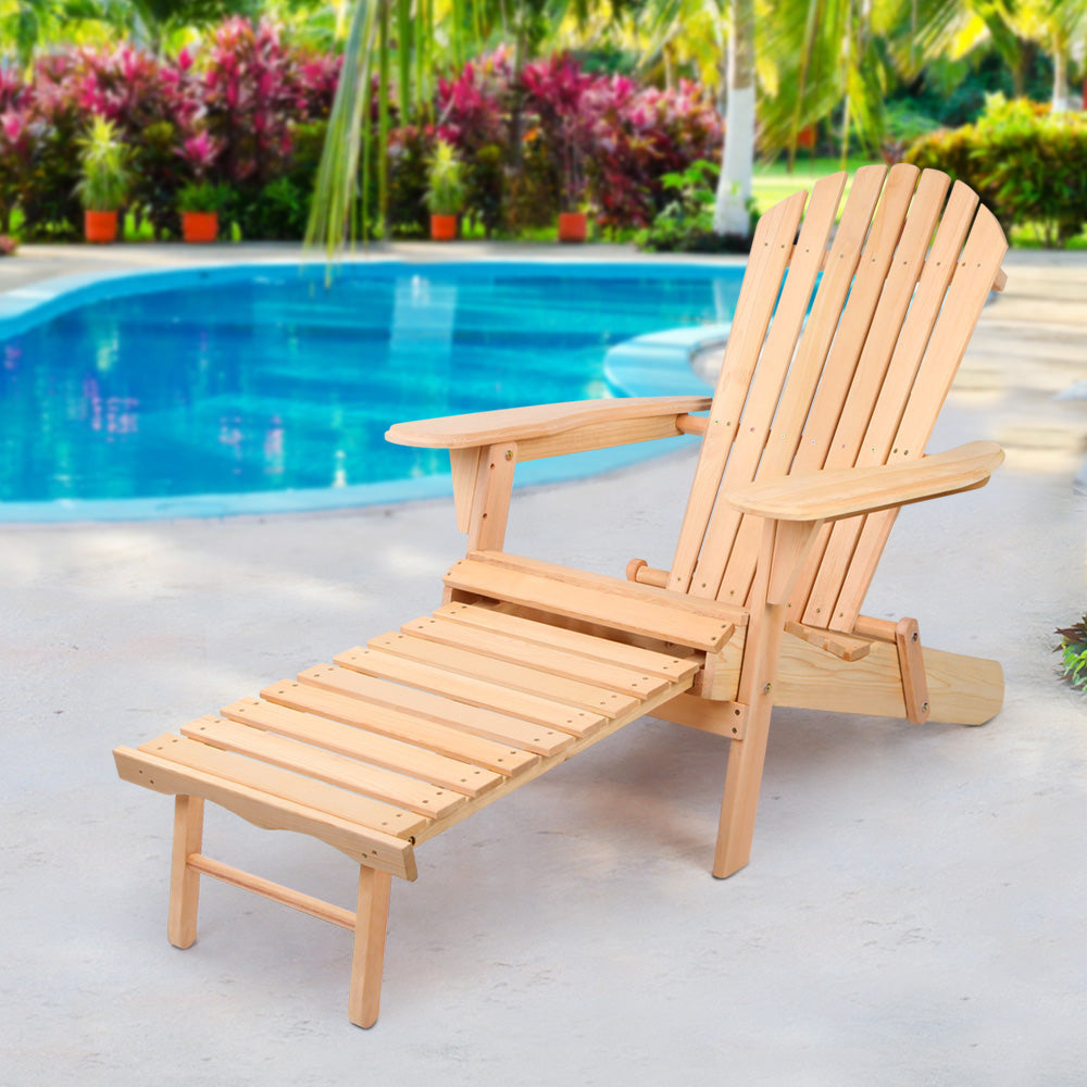 Marlook Adirondack Outdoor Chairs Wooden Sun Lounge Patio Furniture Garden Natural