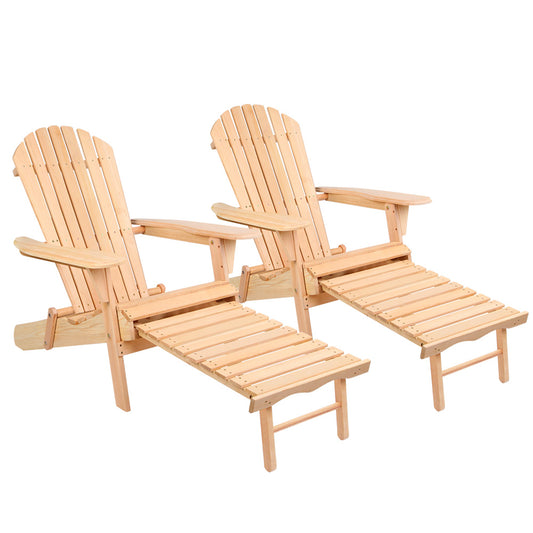 Marlook 2PC Adirondack Outdoor Chairs Wooden Sun Lounge Patio Furniture Garden Natural