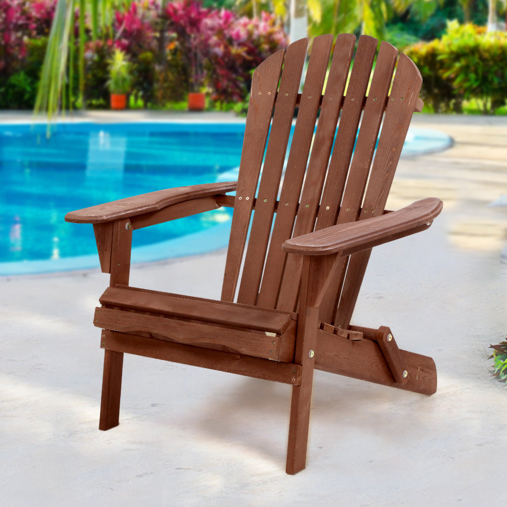 Marlook Adirondack Outdoor Chairs Wooden Foldable Beach Chair Patio Furniture Brown