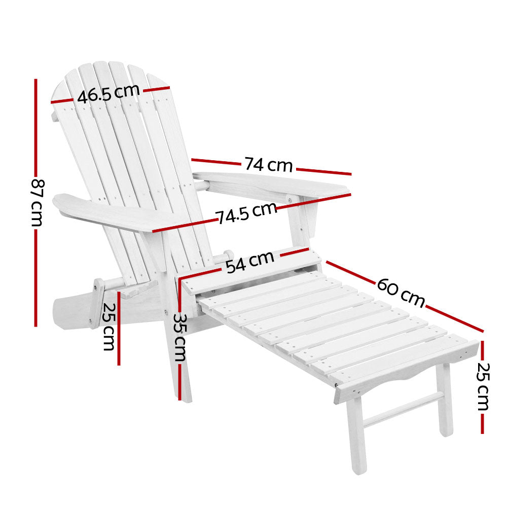 Marlook Sun Lounge Outdoor Chairs Wooden Foldable Patio Furniture Adirondack White