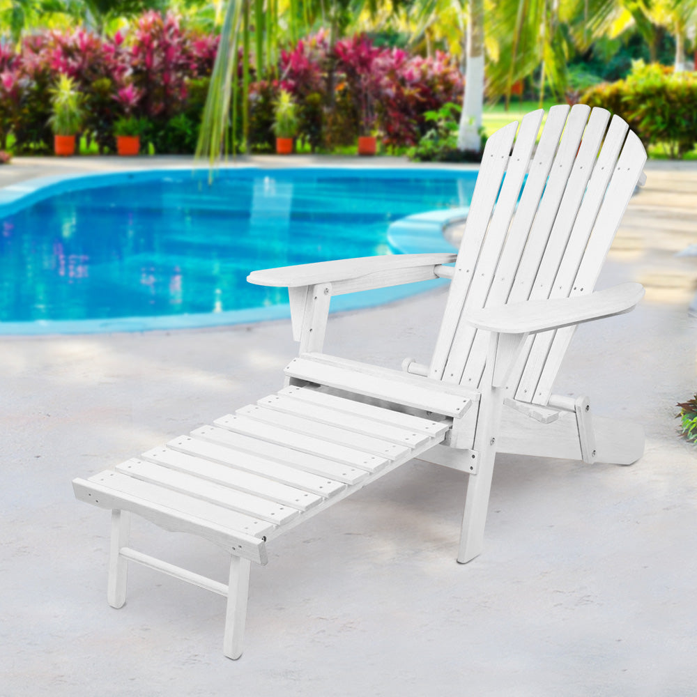 Marlook Sun Lounge Outdoor Chairs Wooden Foldable Patio Furniture Adirondack White