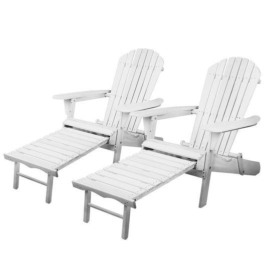 Marlook 2PC Adirondack Outdoor Chairs Wood Foldable Sun Lounge Patio Furniture