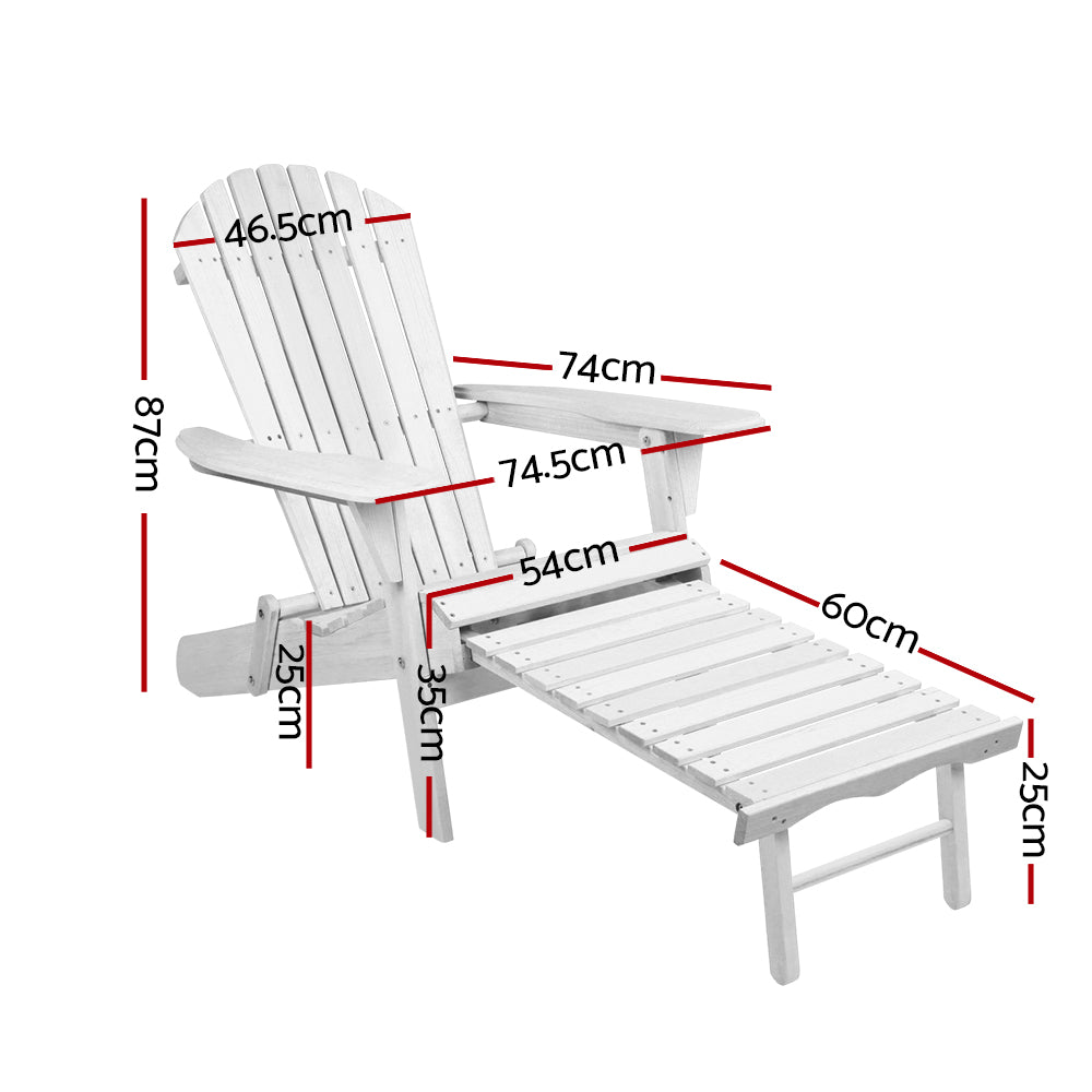 Marlook 2PC Adirondack Outdoor Chairs Wood Foldable Sun Lounge Patio Furniture