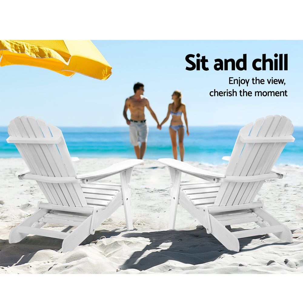 Marlook 2PC Adirondack Outdoor Chairs Wood Foldable Sun Lounge Patio Furniture