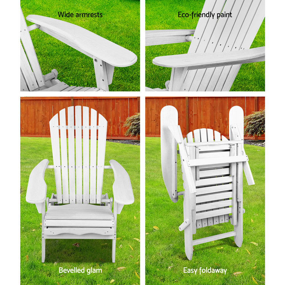 Marlook 2PC Adirondack Outdoor Chairs Wood Foldable Sun Lounge Patio Furniture