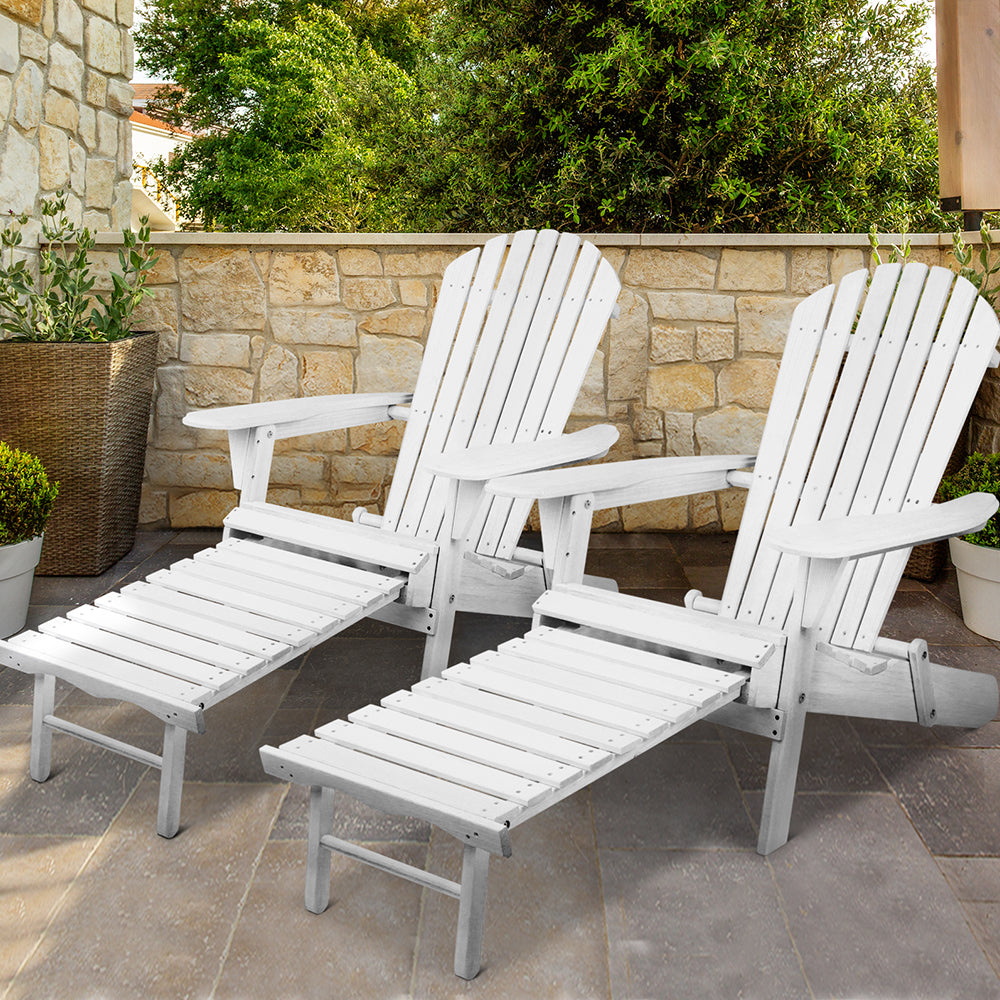 Marlook 2PC Adirondack Outdoor Chairs Wood Foldable Sun Lounge Patio Furniture