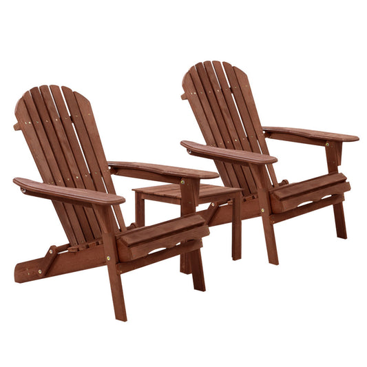 Marlook 3PC Adirondack Outdoor Table and Chairs Wooden Foldable Beach Chair Brown