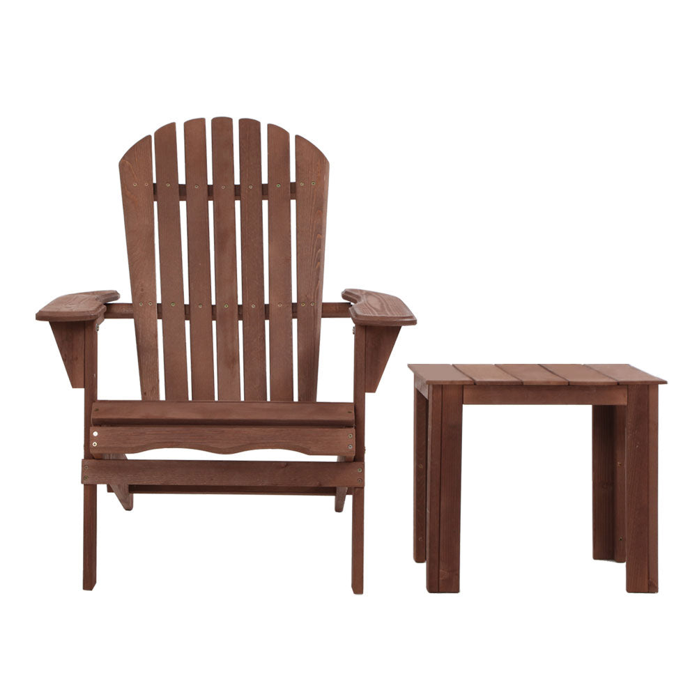 Marlook 3PC Adirondack Outdoor Table and Chairs Wooden Foldable Beach Chair Brown