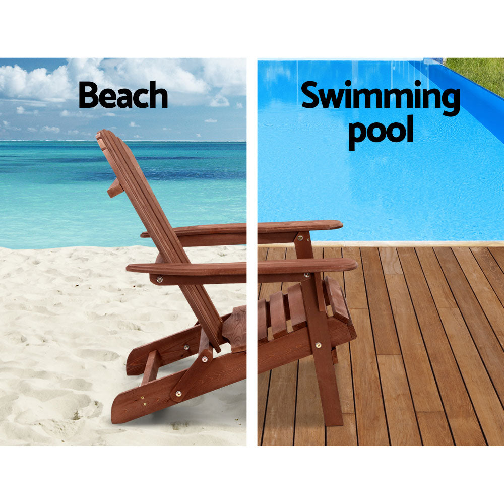 Marlook 3PC Adirondack Outdoor Table and Chairs Wooden Foldable Beach Chair Brown