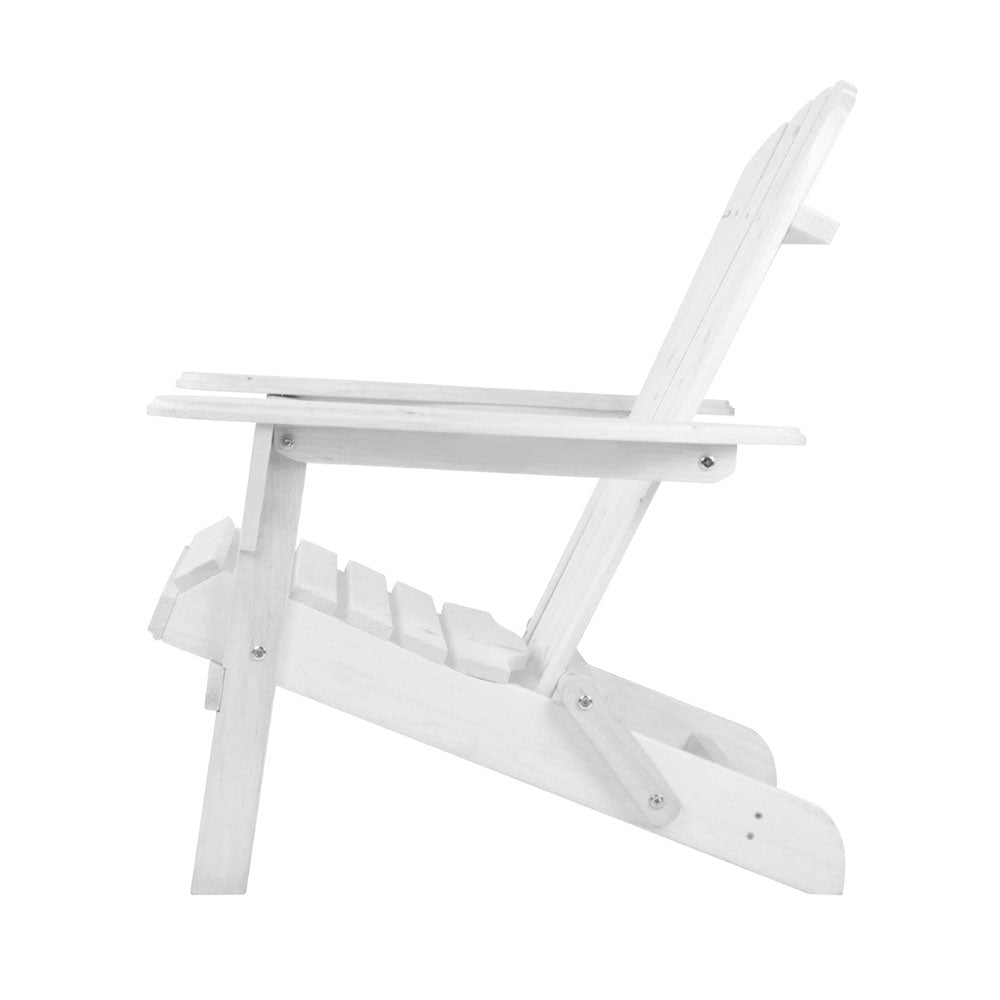 Marlook 3PC Adirondack Outdoor Table and Chairs Wooden Foldable Beach Chair White