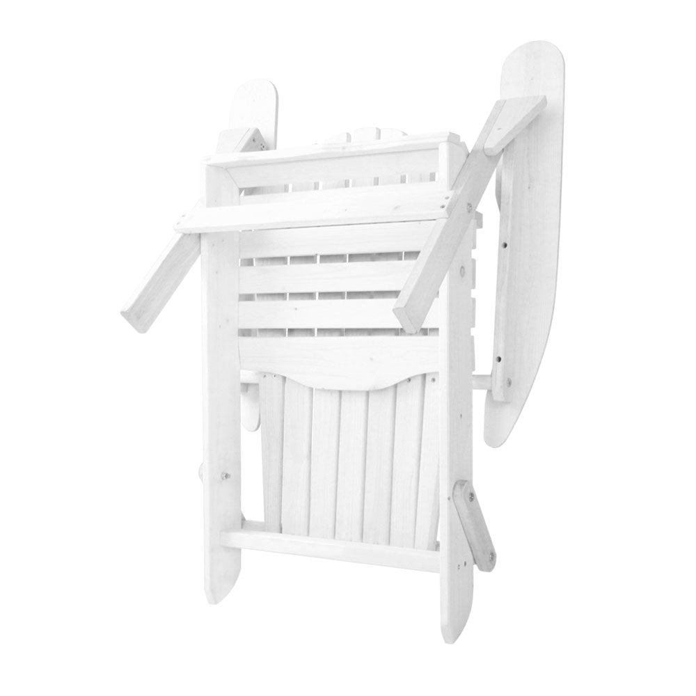 Marlook 3PC Adirondack Outdoor Table and Chairs Wooden Foldable Beach Chair White