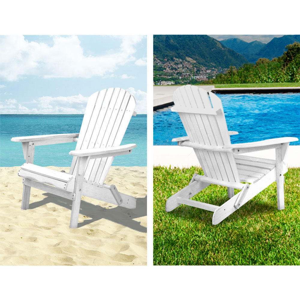 Marlook 3PC Adirondack Outdoor Table and Chairs Wooden Foldable Beach Chair White