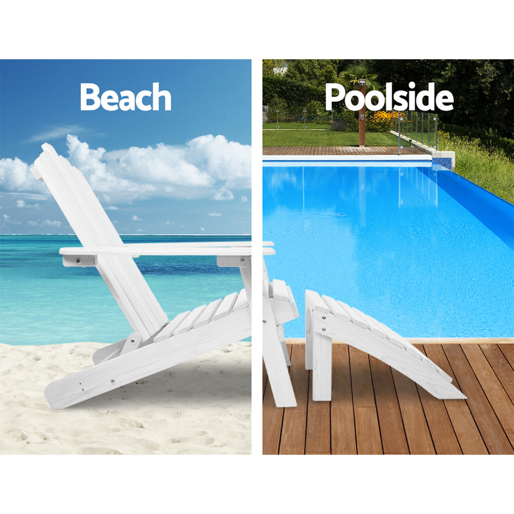 Marlook 5PC Adirondack Outdoor Table and Chairs Wooden Sun Lounge Patio Furniture White
