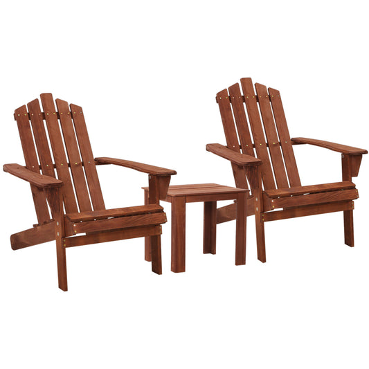 Marlook 3PC Adirondack Outdoor Table and Chairs Wooden Beach Chair Brown