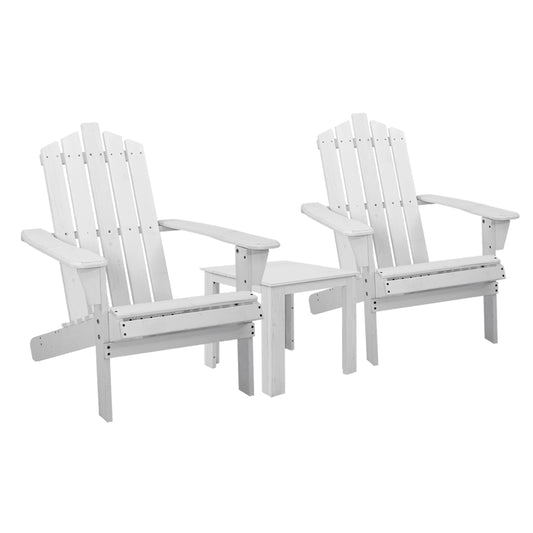 Marlook 3PC Adirondack Outdoor Table and Chairs Wooden Beach Chair White