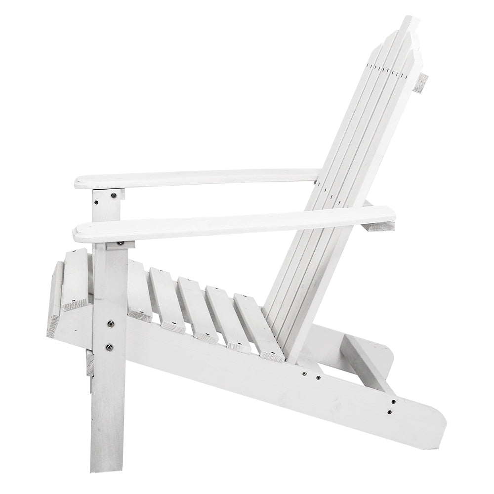 Marlook 3PC Adirondack Outdoor Table and Chairs Wooden Beach Chair White