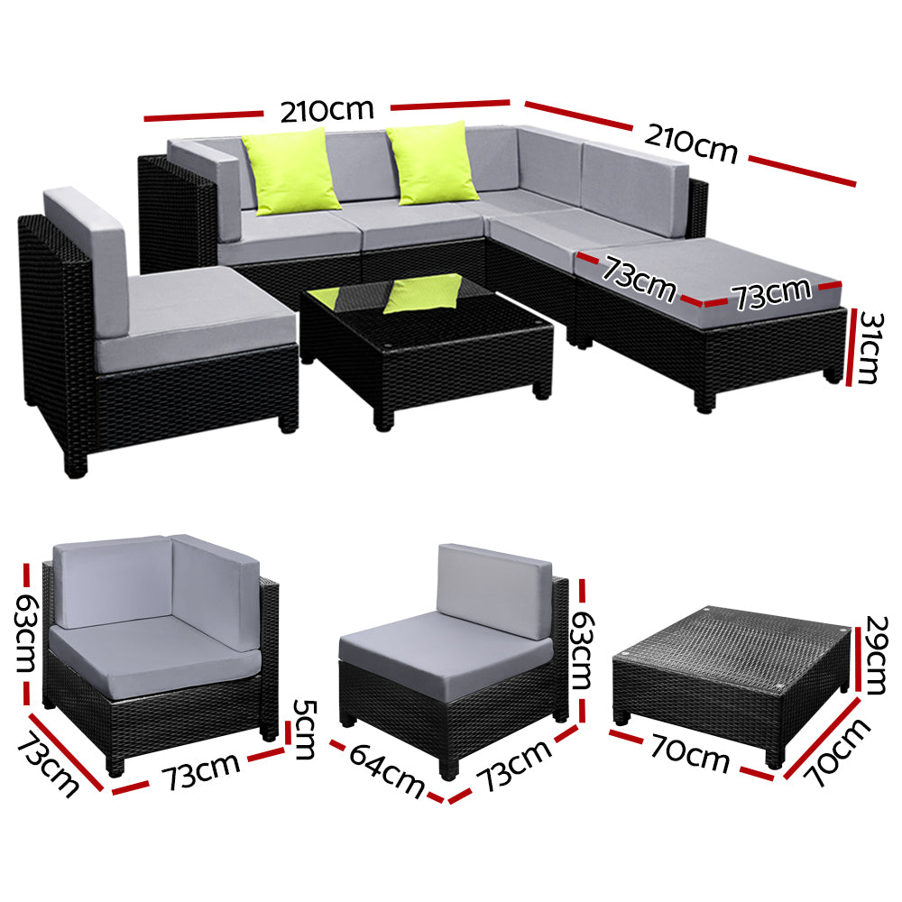 Marlook 7-Piece Outdoor Sofa Set Wicker Couch Lounge Setting Seat Cover