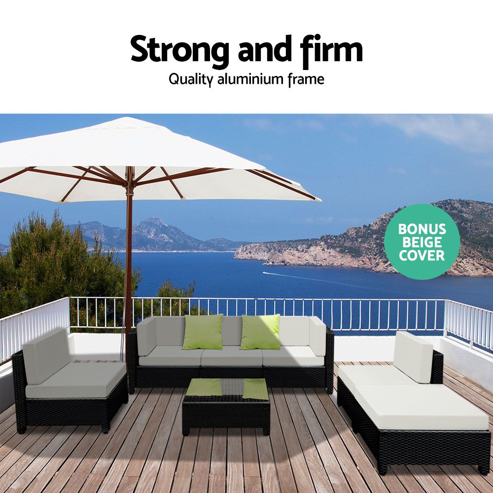 Marlook 7-Piece Outdoor Sofa Set Wicker Couch Lounge Setting Seat Cover