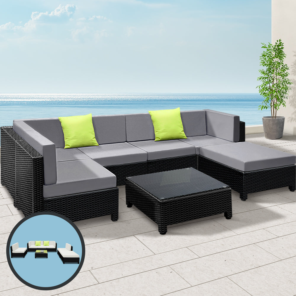 Marlook 7-Piece Outdoor Sofa Set Wicker Couch Lounge Setting Seat Cover