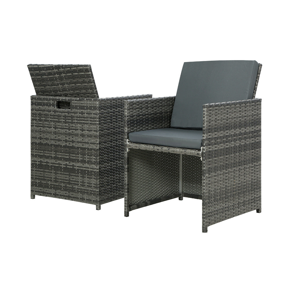 Marlook 5PC Bistro Set Wicker Table and Chairs Ottoman Outdoor Furniture Grey