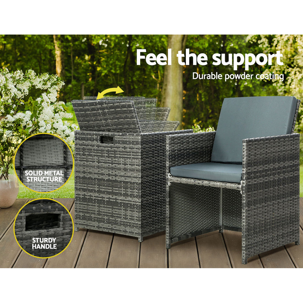 Marlook 5PC Bistro Set Wicker Table and Chairs Ottoman Outdoor Furniture Grey