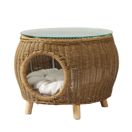 Marlook Coffee Side Table Wicker Aluminium Desk Pet Bed Storage Outdoor Furniture