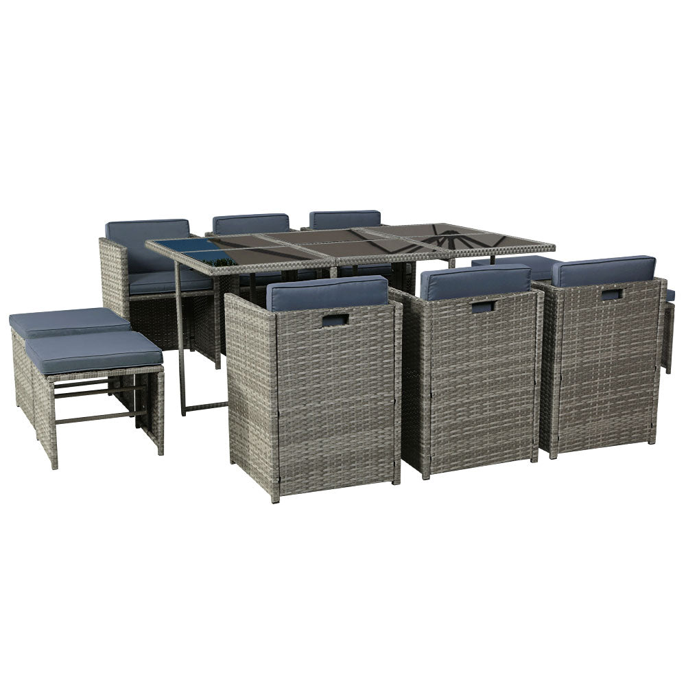 Marlook Outdoor Dining Set 11 Piece Wicker Table Chairs Setting Grey
