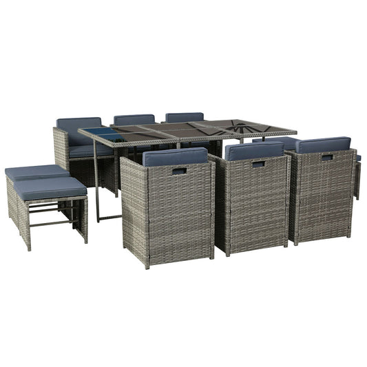 Marlook Outdoor Dining Set 11 Piece Wicker Table Chairs Setting Grey