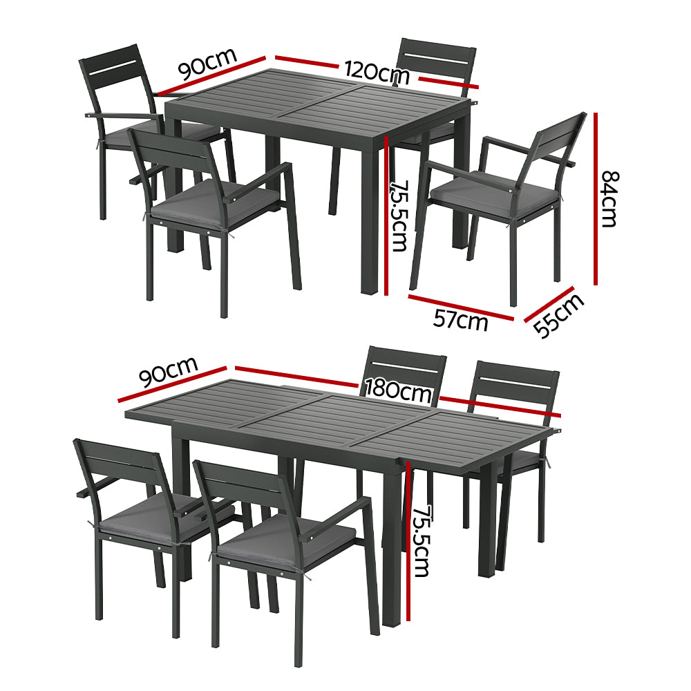 Marlook Outdoor Dining Set 5 Piece Aluminum Extendable Table Setting Black