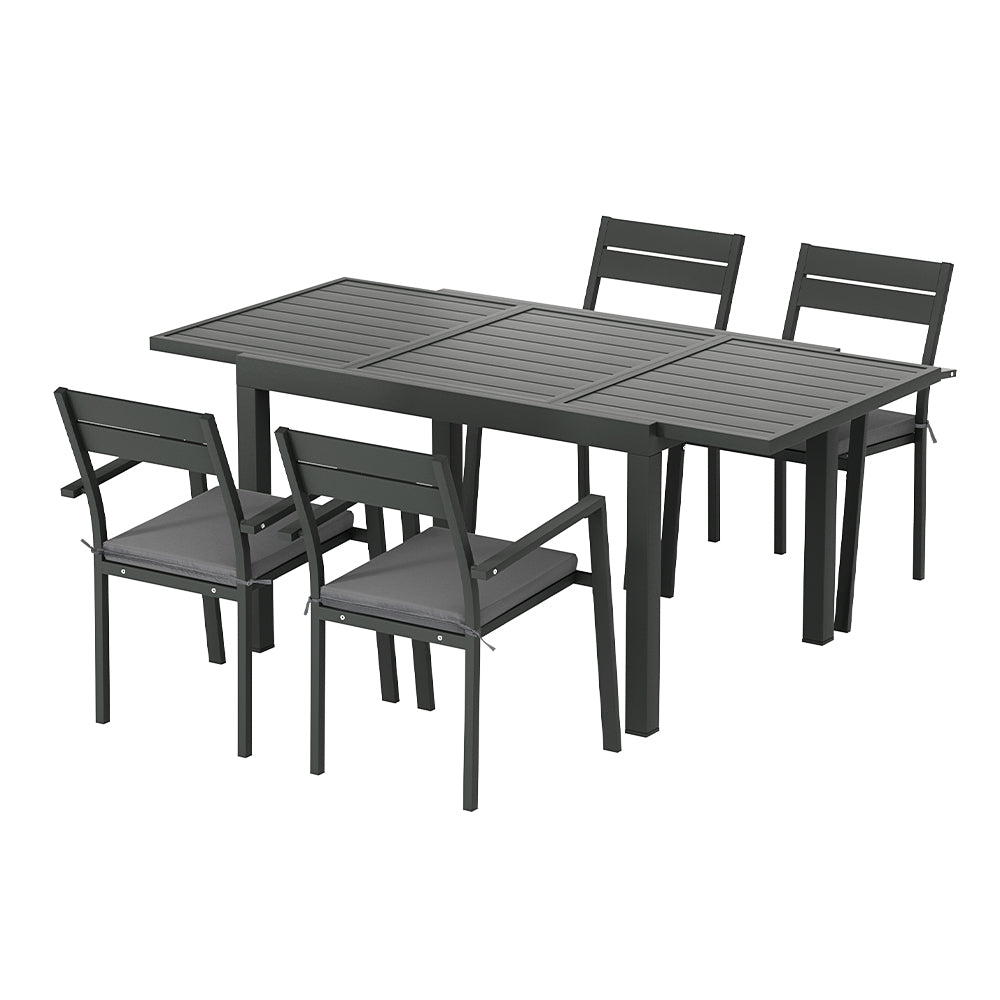 Marlook Outdoor Dining Set 5 Piece Aluminum Extendable Table Setting Black