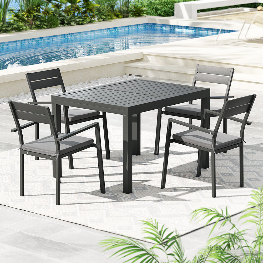 Marlook Outdoor Dining Set 5 Piece Aluminum Extendable Table Setting Black
