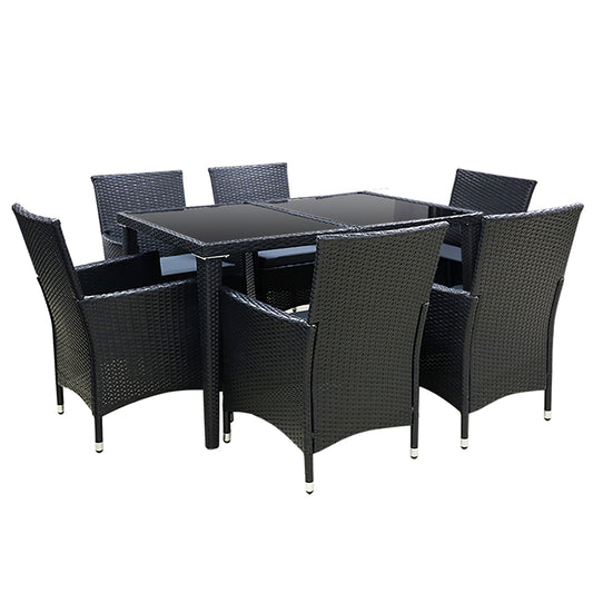 Marlook Outdoor Dining Set 7 Piece Wicker Lounge Setting Black
