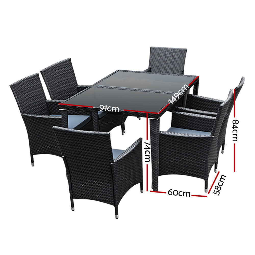 Marlook Outdoor Dining Set 7 Piece Wicker Lounge Setting Black