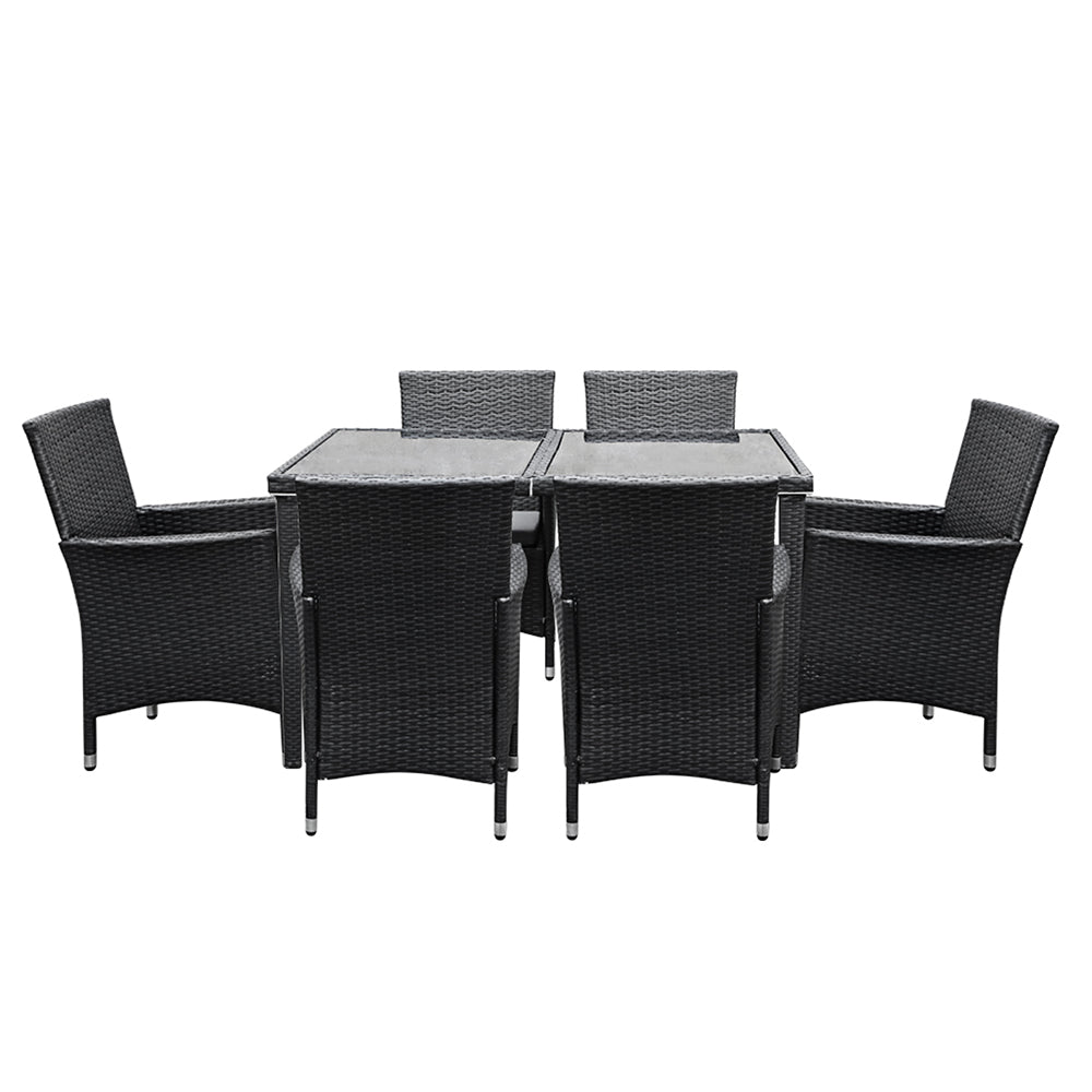 Marlook Outdoor Dining Set 7 Piece Wicker Lounge Setting Black